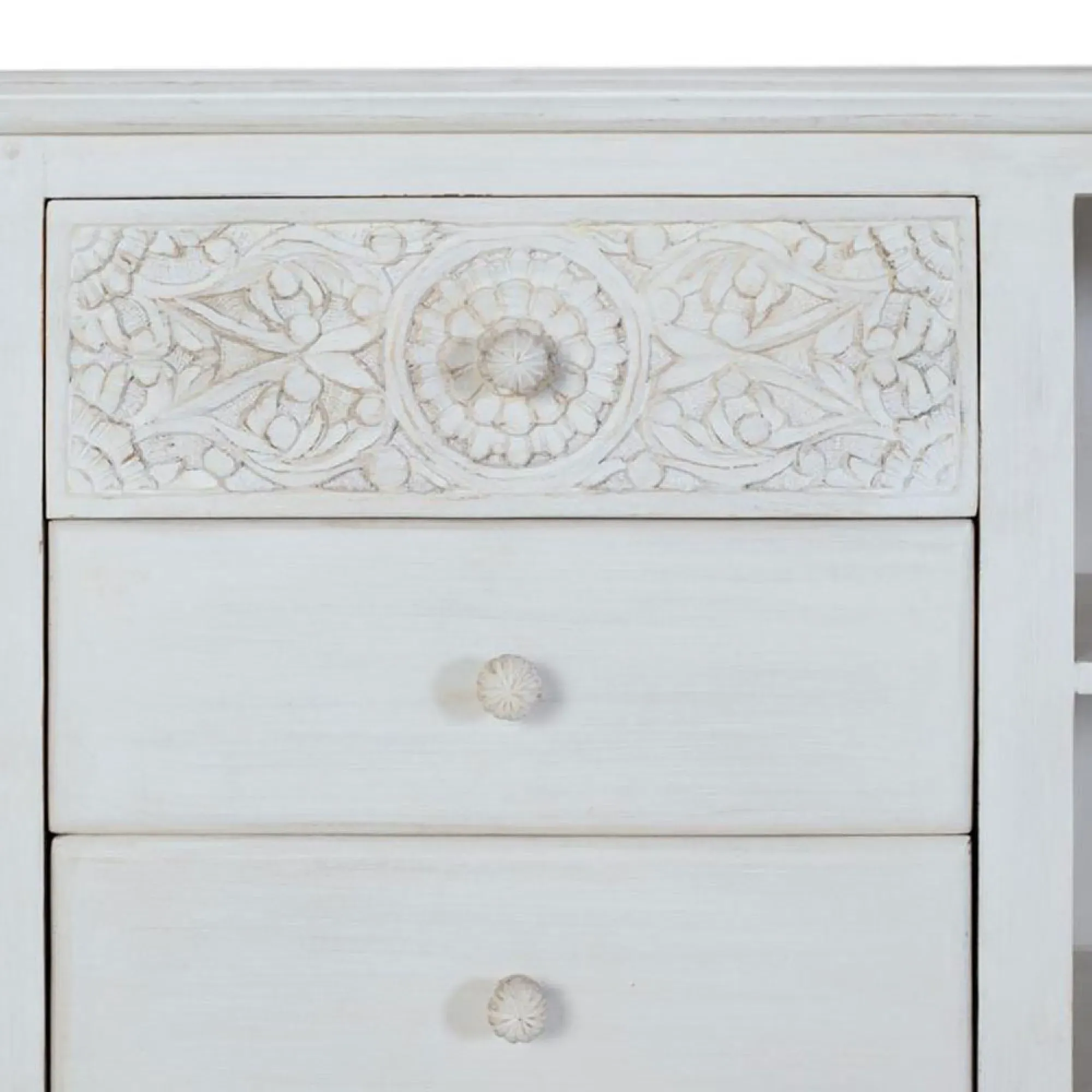 Medio Large TV Unit - White, Mango Wood