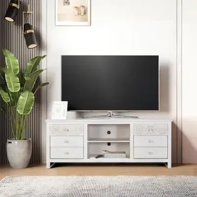 Medio Large TV Unit - White, Mango Wood image