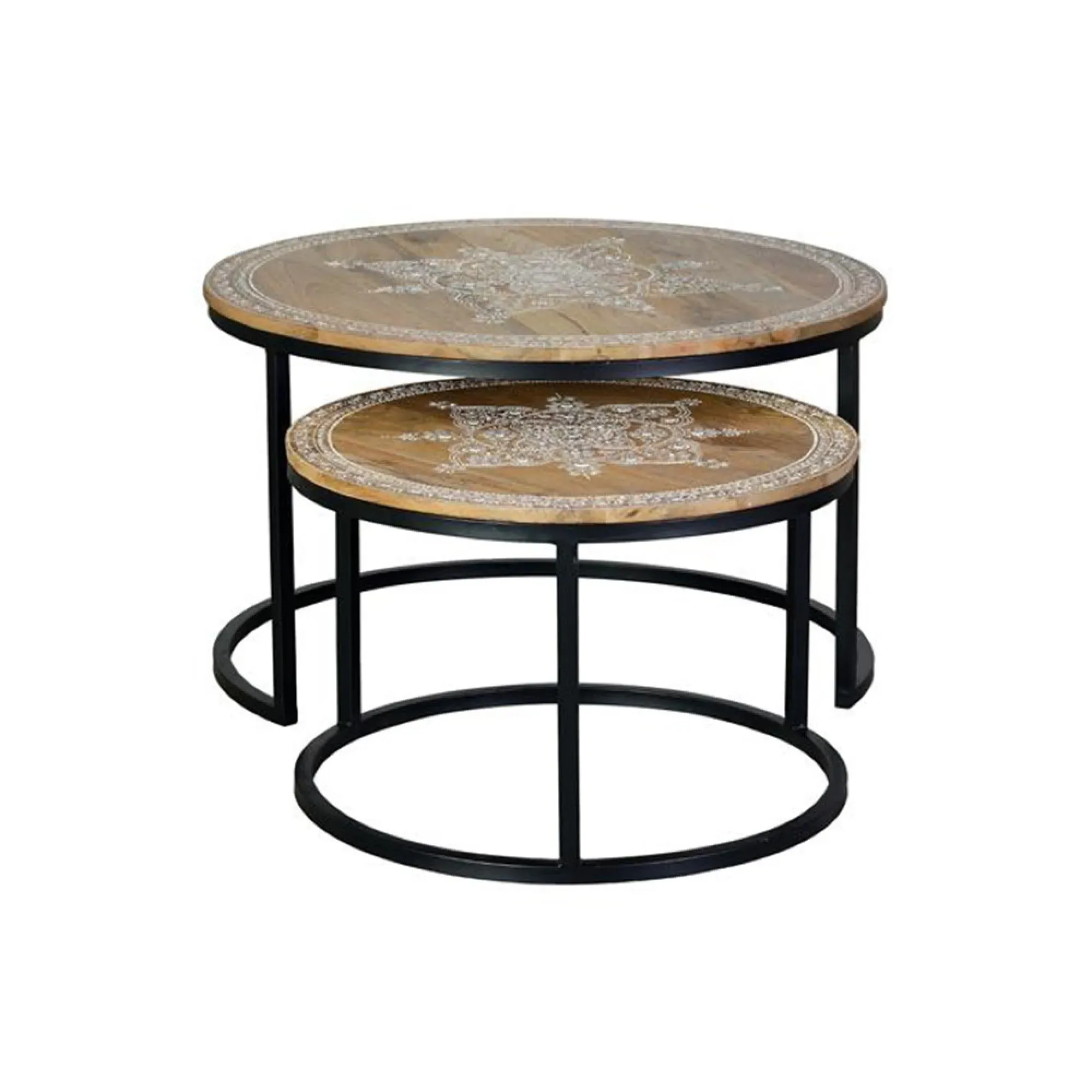 Minziro Round Coffee Table Set of 2 - Natural, Mango Wood