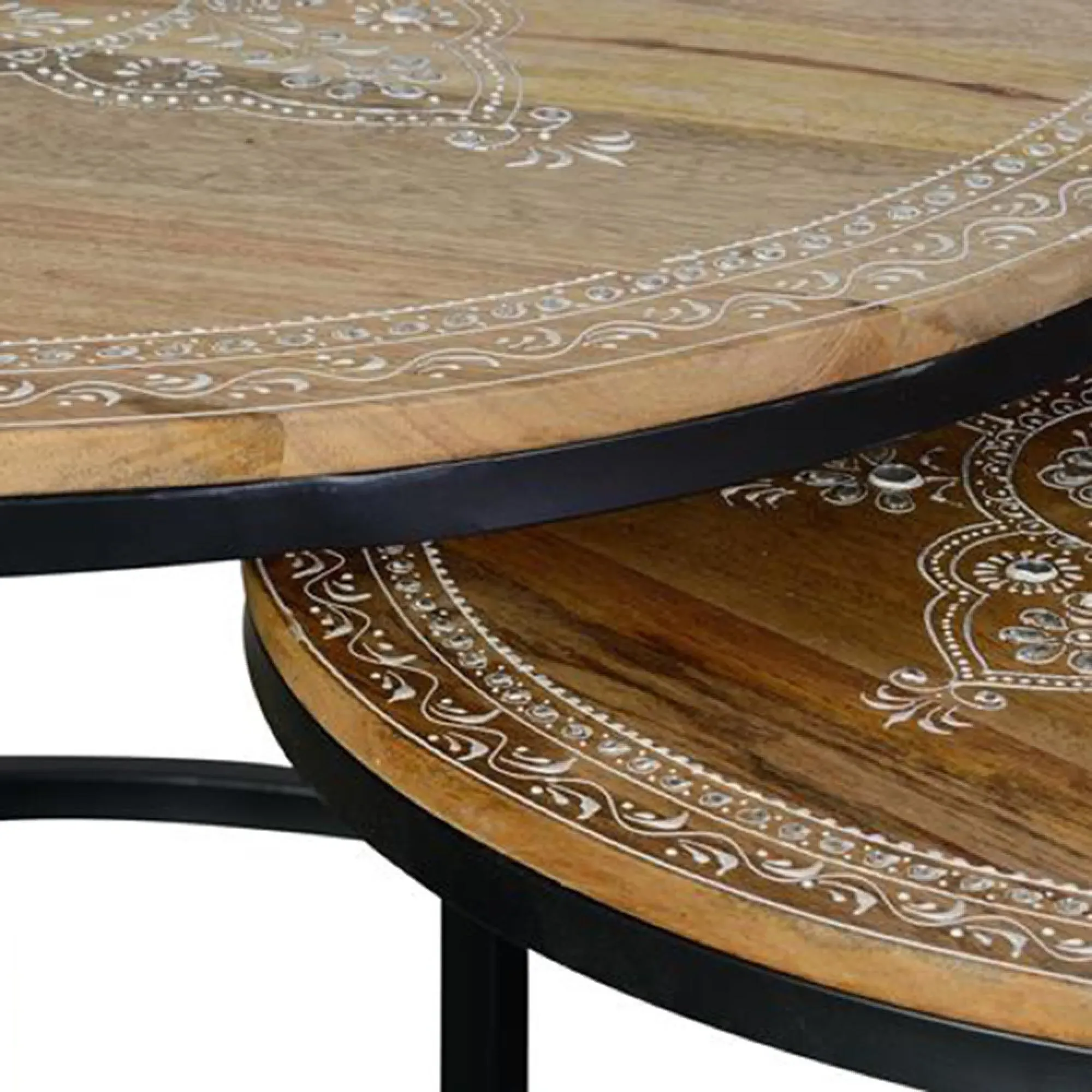 Minziro Round Coffee Table Set of 2 - Natural, Mango Wood