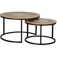 Minziro Round Coffee Table Set of 2 - Natural, Mango Wood