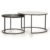 Minziro Round Coffee Table Set of 2 - White and Black