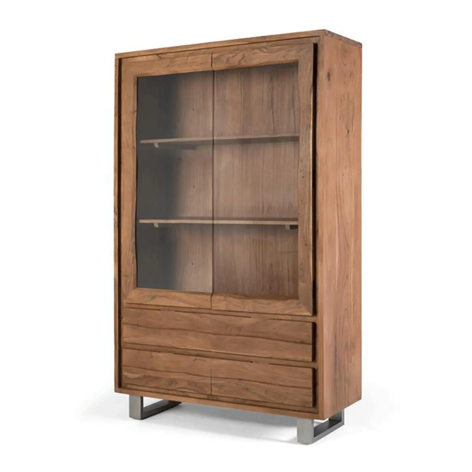 Monza 2 Door Wide Display Cabinet - Natural, Acacia Wood