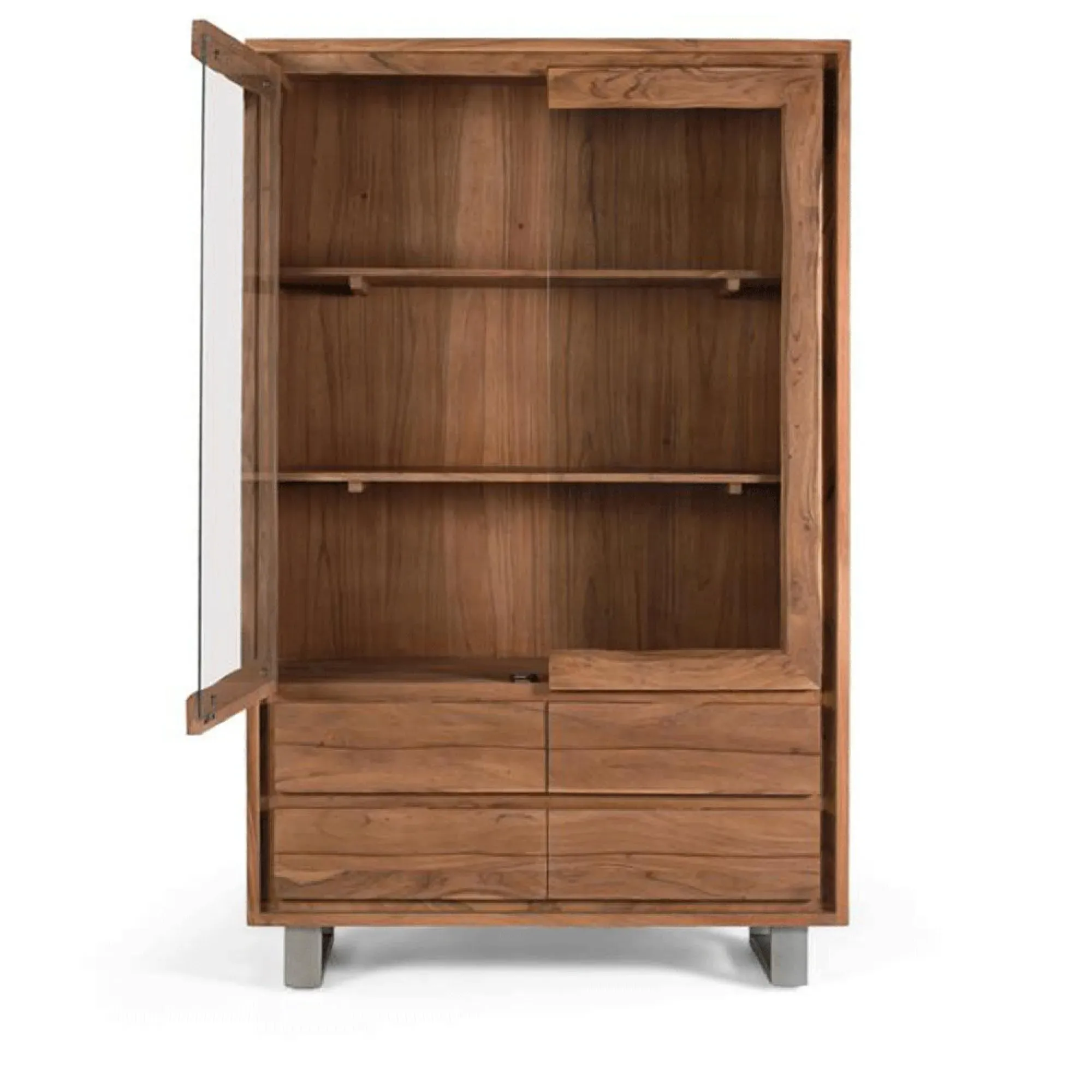 Monza 2 Door Wide Display Cabinet - Natural, Acacia Wood
