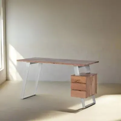 Monza 3 Drawer Desk - Natural, Acacia Wood