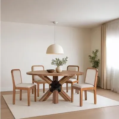 Monza 4 Seater Round Dining Table - Natural, Acacia Wood