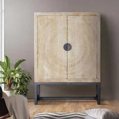 Nadia 2 Door Hall Cabinet - White, Mango Wood