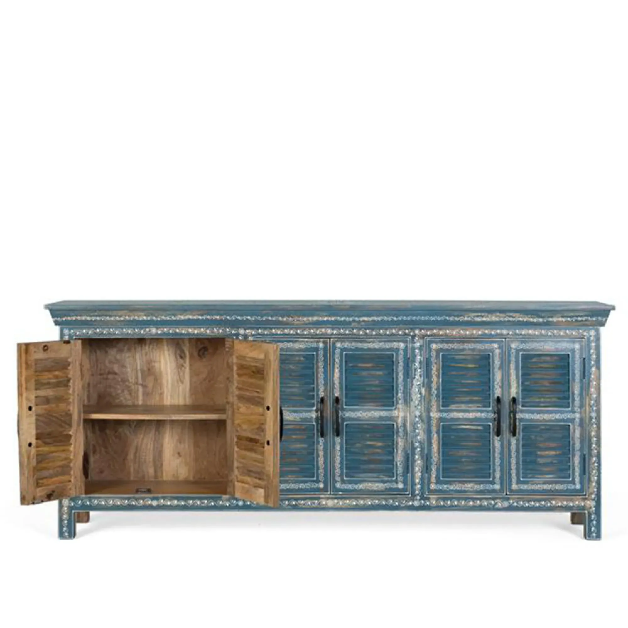 Naples 6 Door Extra Large Sideboard - Blue, Mango Wood