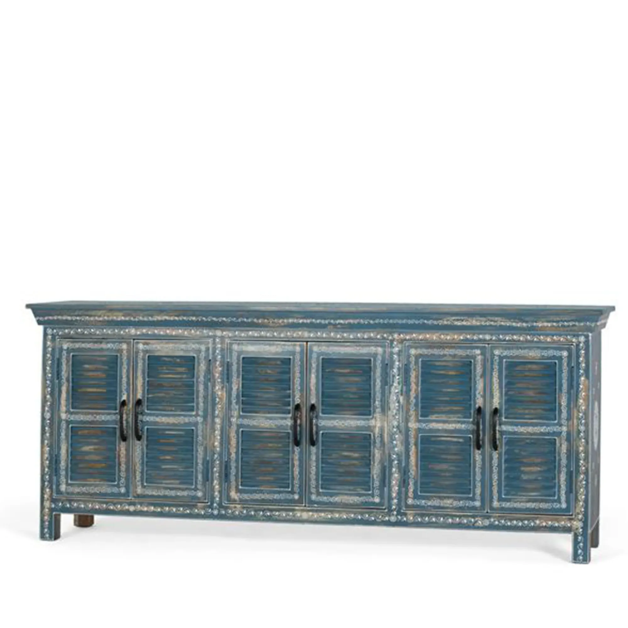Naples 6 Door Extra Large Sideboard - Blue, Mango Wood