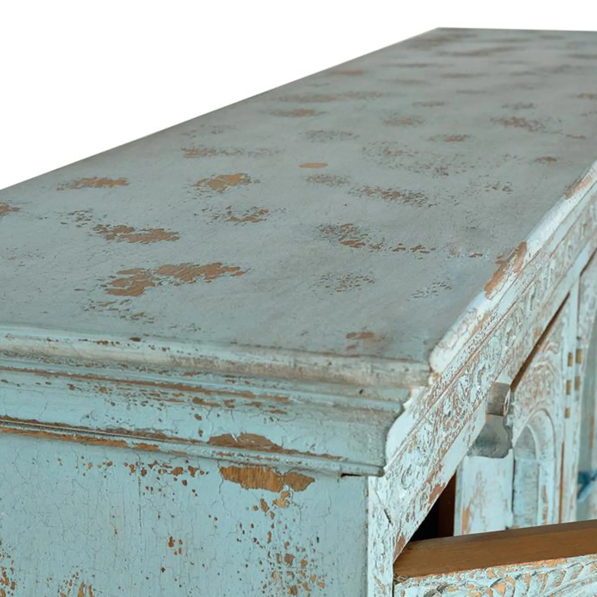 Ndrenic 4 Door Large Sideboard - Aged Watergreen, Mango Wood