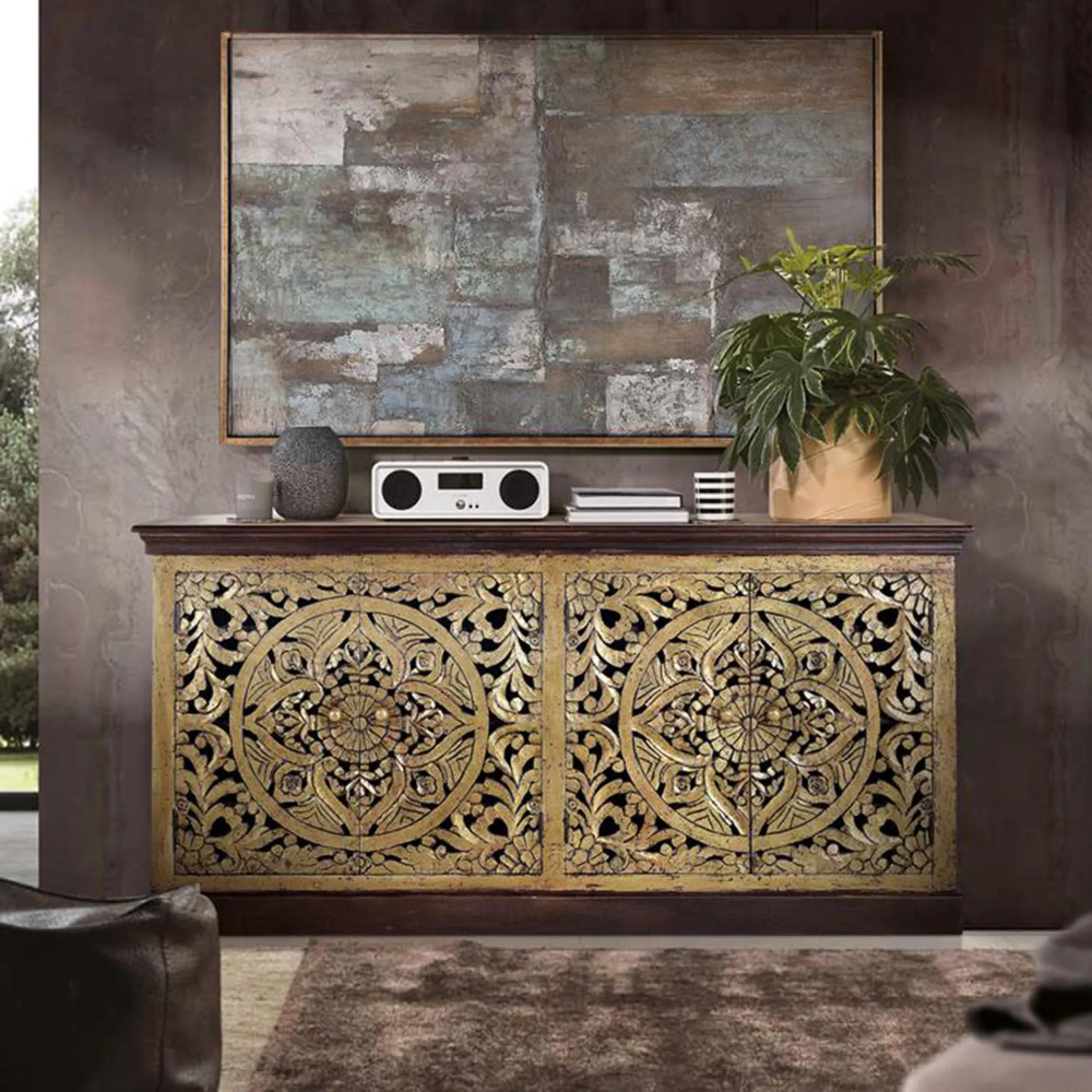Nepravisht Carved 4 Door Sideboard - Mango Wood