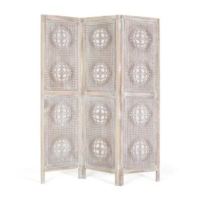 Nishkan Carved Wood Screen - Natural