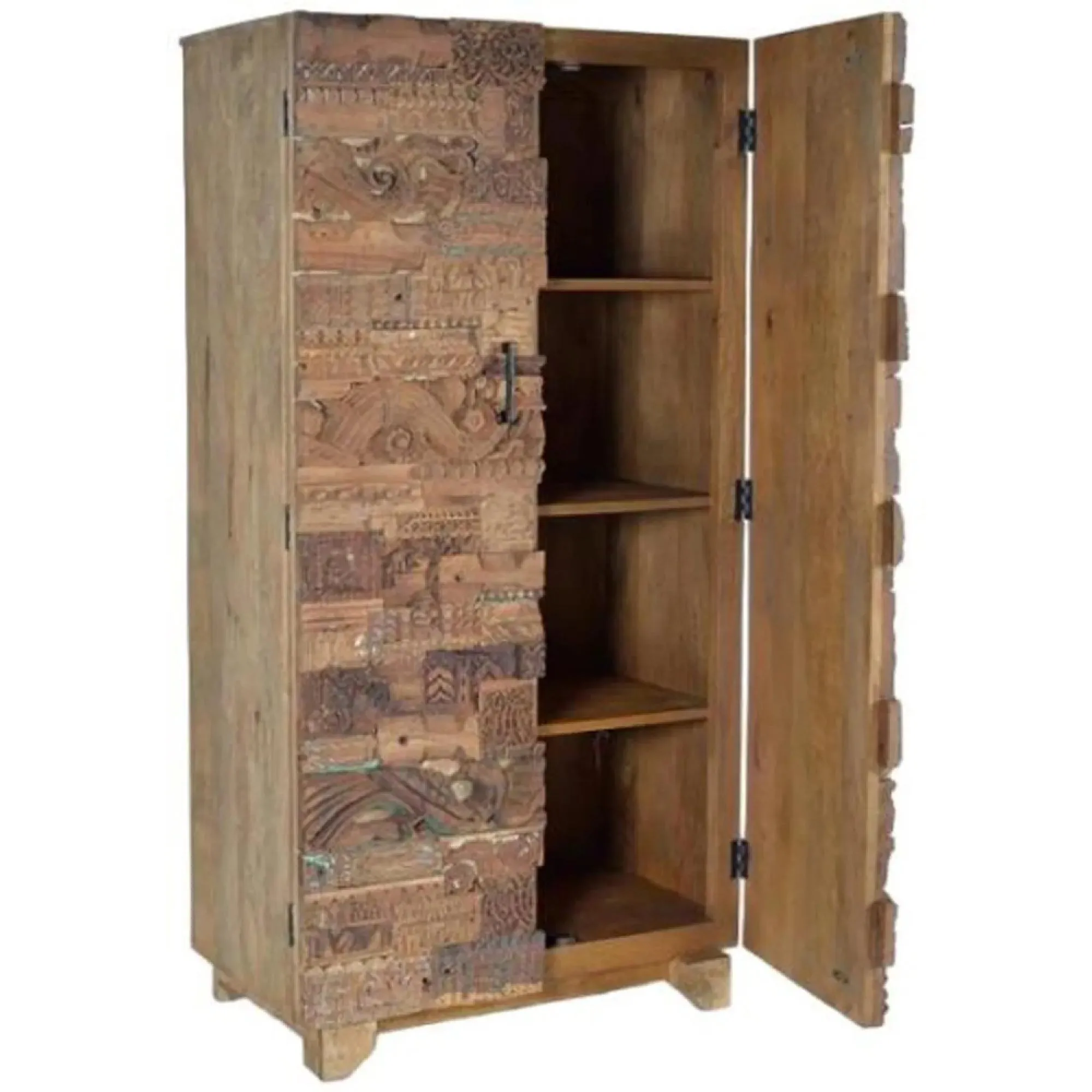 Omao Carved 2 Door Wardrobe - Natural, Mango Wood