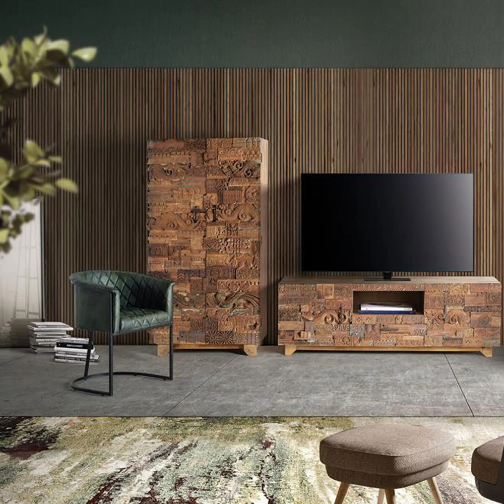 Omao Carved 2 Door Wardrobe - Natural, Mango Wood