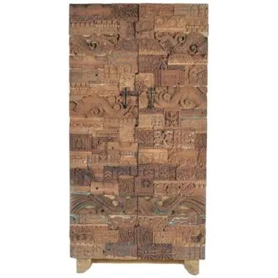 Omao Carved 2 Door Wardrobe - Natural, Mango Wood image