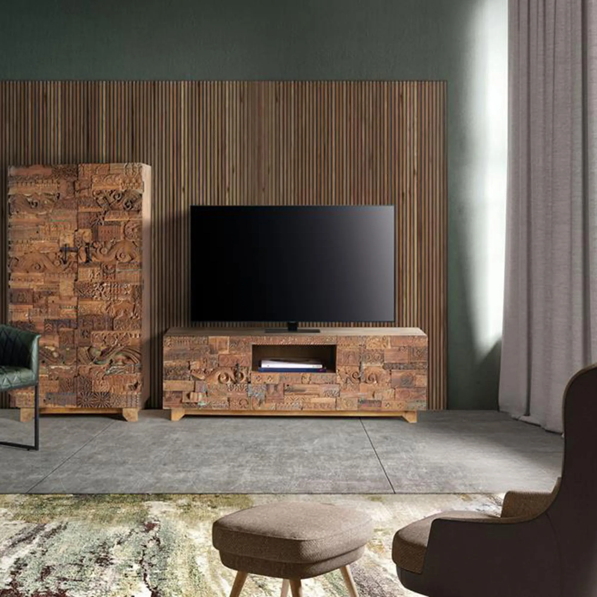 Omao Large TV Unit with Storage - Natural, Mango Wood