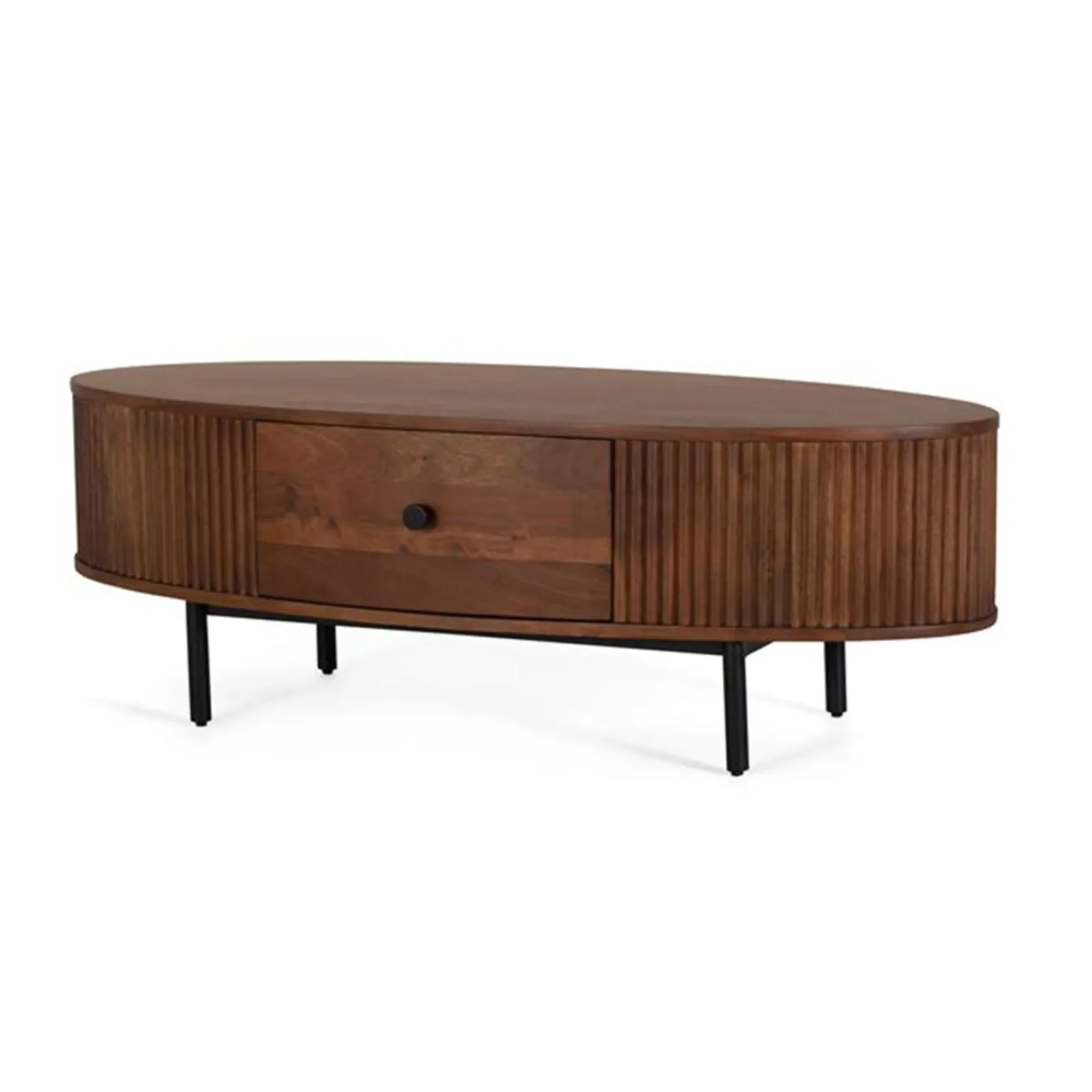 Paloma Fluted Curved 1 Drawer Coffee Table - Cherry, Acacia