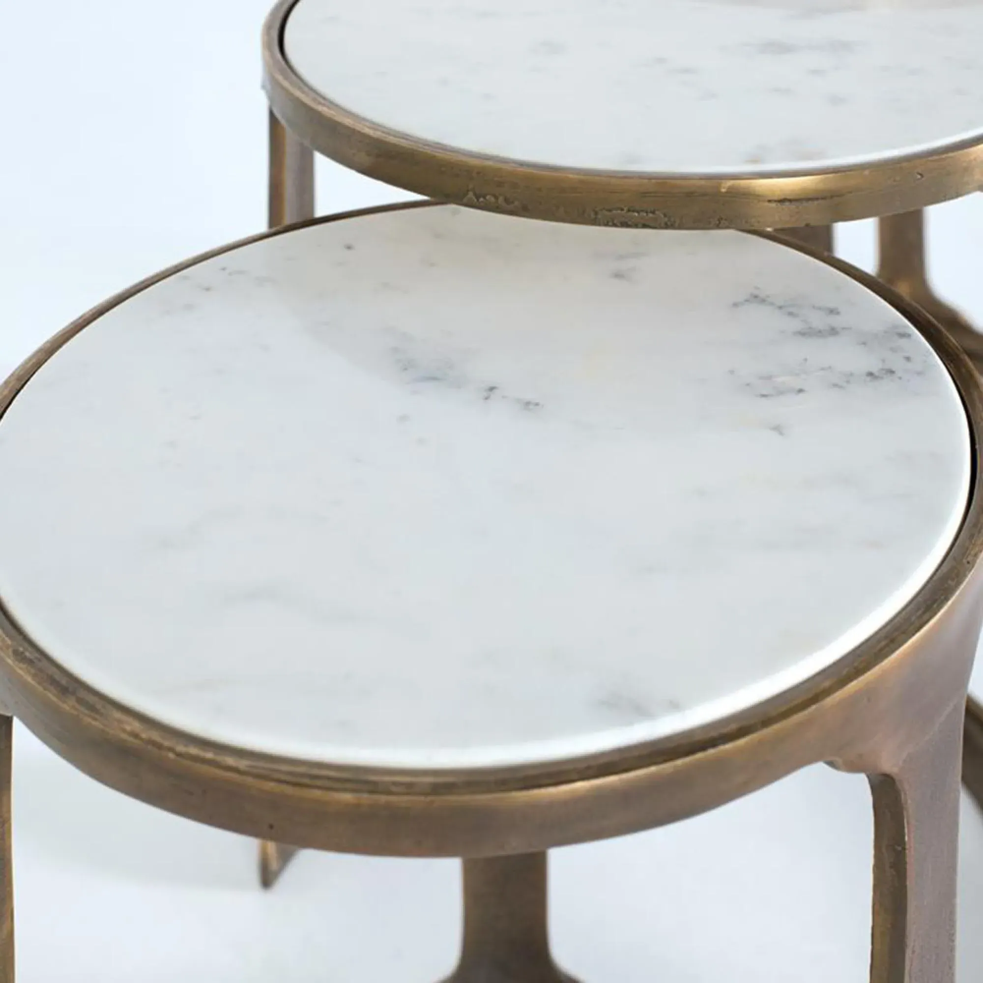 Pangaani Round Nest of 3 Tables - White, Marble