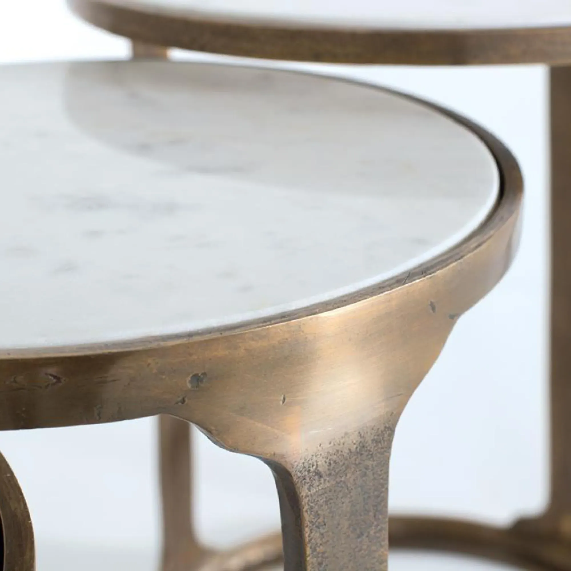 Pangaani Round Nest of 3 Tables - White, Marble