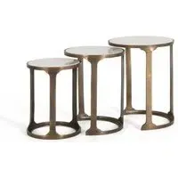 Pangaani Round Nest of 3 Tables - White, Marble