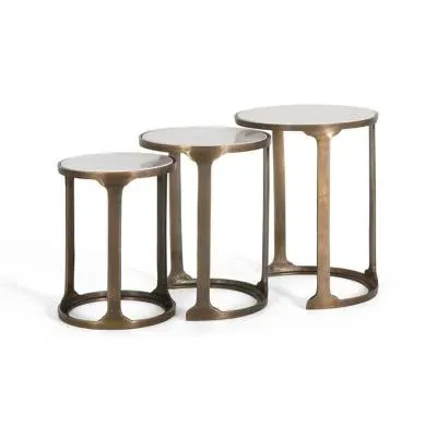 Pangaani Round Nest of 3 Tables - White, Marble