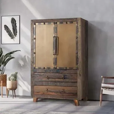 Pemberton Railway Wood 2 Door Hall Cabinet - Natural image