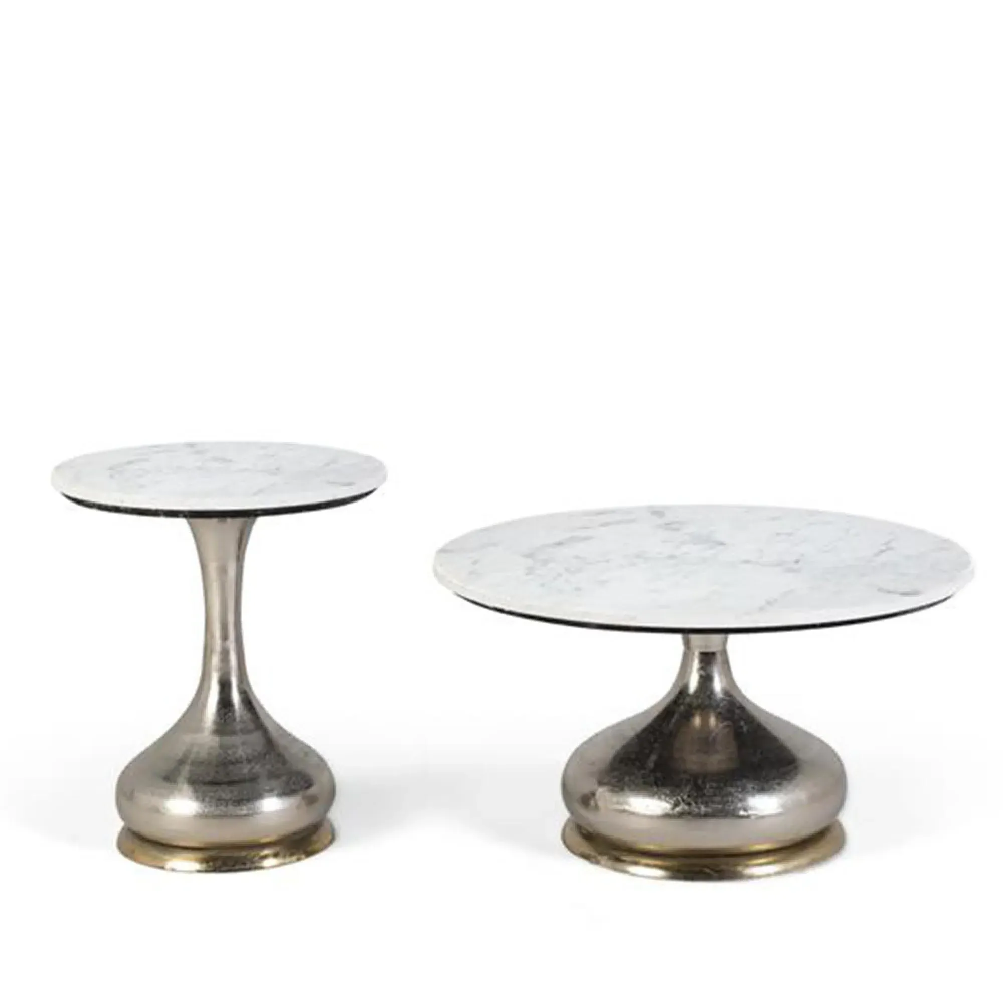 Perugia Round Side Table Set of 2 - White, Marble