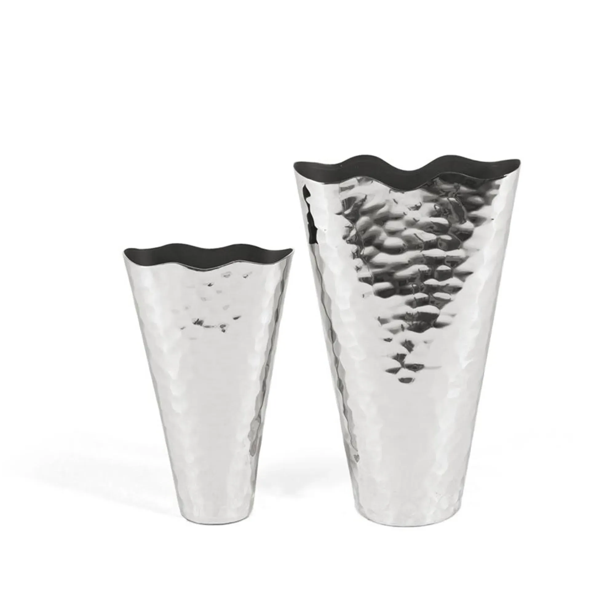 Pierre Hammered Effect Metal Vase Set of 2 - Silver