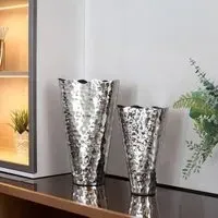 Pierre Hammered Effect Metal Vase Set of 2 - Silver
