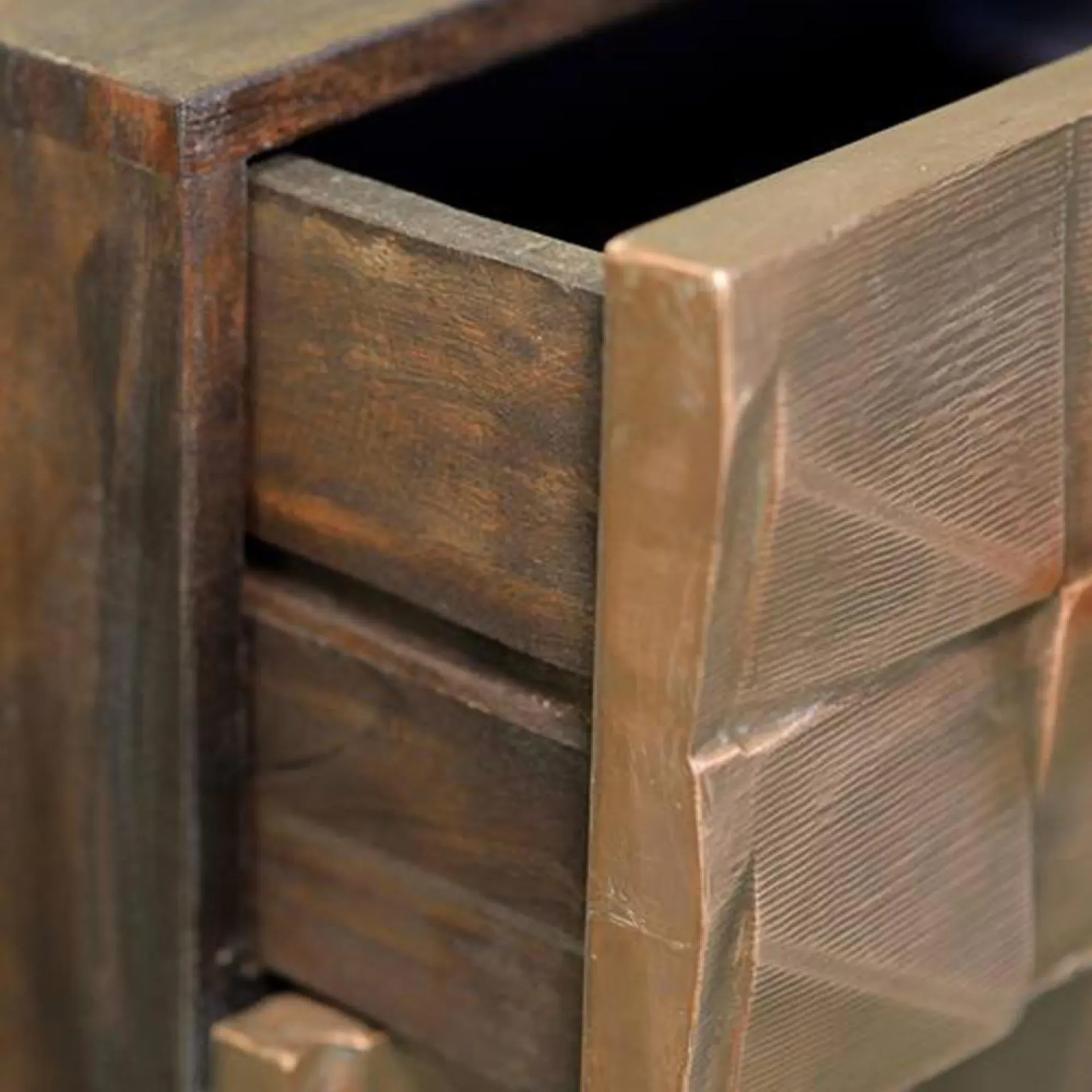 Pinole Copper Geometric 2 Door Small Sideboard - Dark Brown, Mango Wood