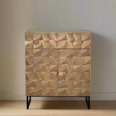 Pinole Copper Geometric 2 Door Small Sideboard - Dark Brown, Mango Wood