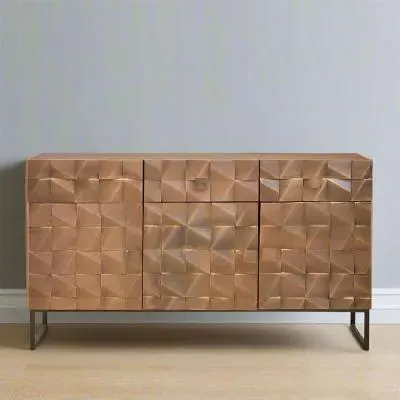 Pinole Copper Geometric 3 Door Medium Sideboard - Dark Brown, Mango Wood