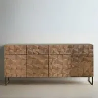 Pinole Copper Geometric 4 Door Large Sideboard - Dark Brown, Mango Wood