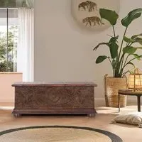 Pragraten Carved Storage Trunk - Brown, Mango Wood