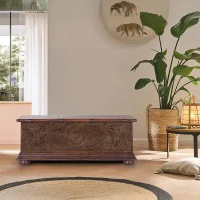 Pragraten Carved Storage Trunk - Brown, Mango Wood image