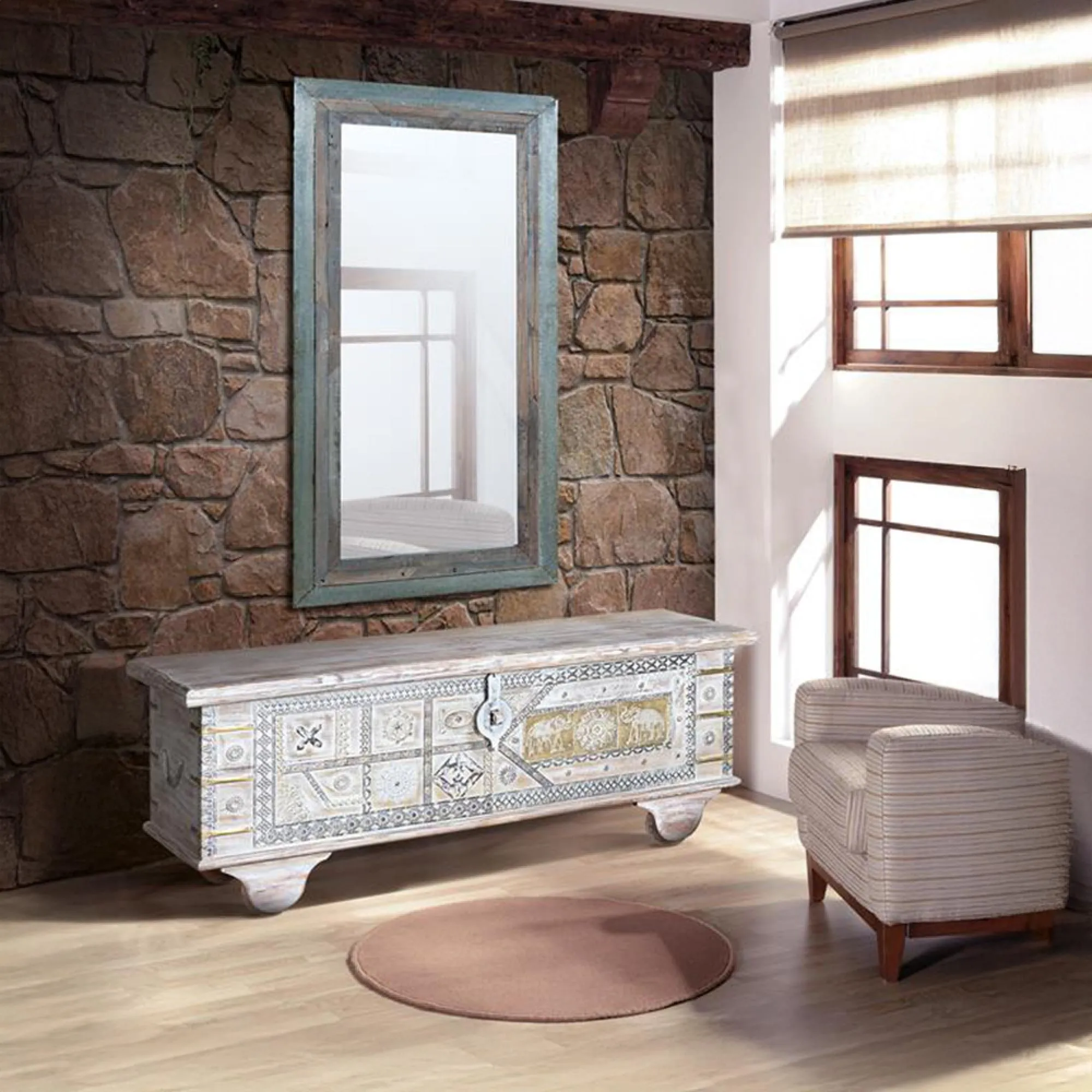 Quilk Storage Trunk - White, Mango Wood