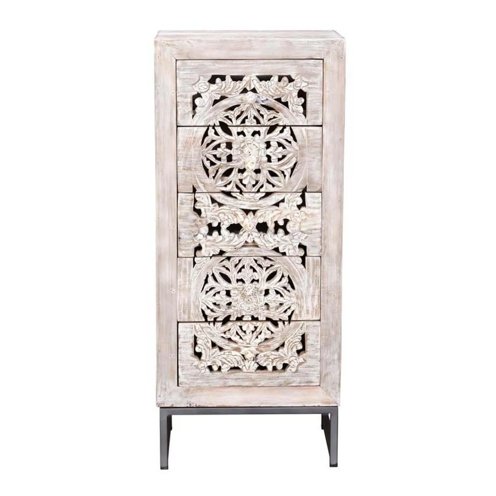 Quintana 5 Drawer Tall Chest - White Washed, Mango Wood