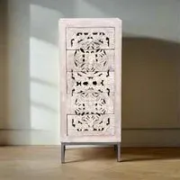 Quintana 5 Drawer Tall Chest - White Washed, Mango Wood