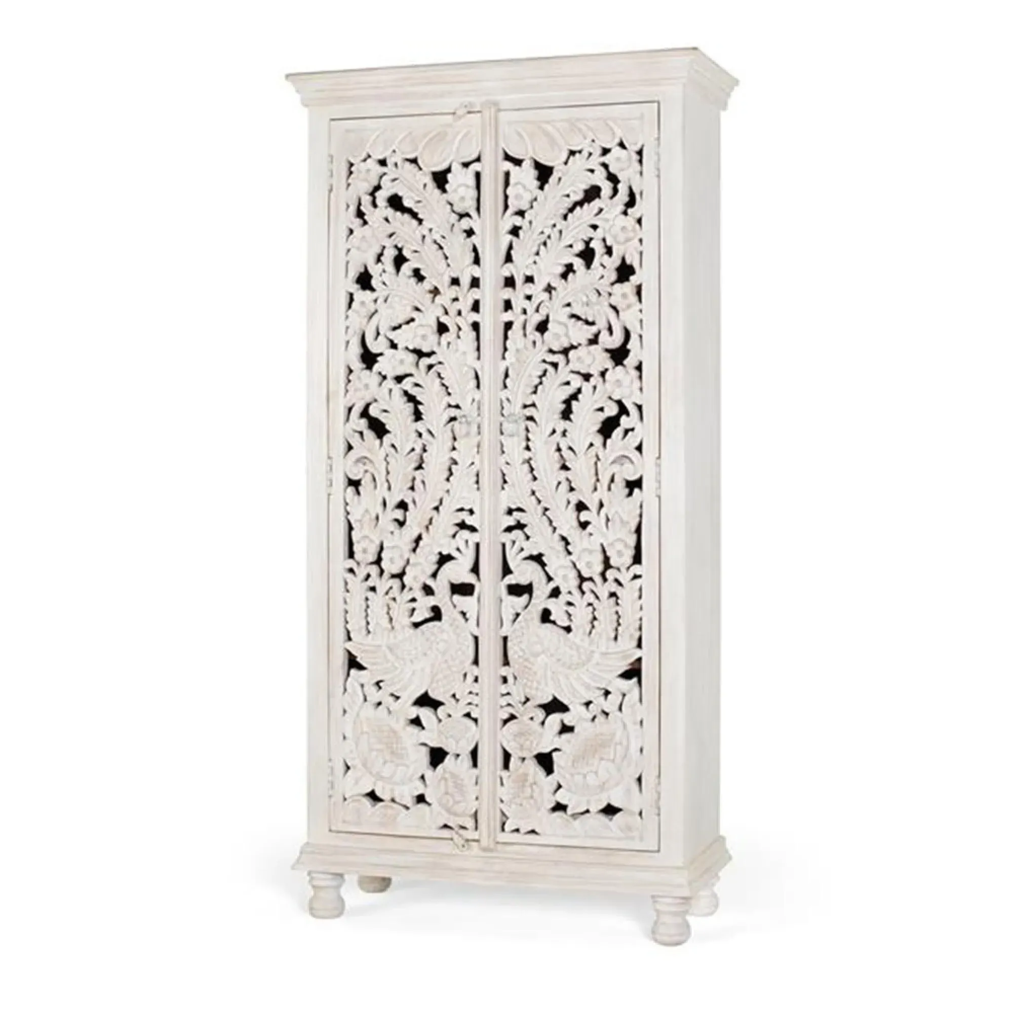 Quintana Carved 2 Door Wardrobe - Aged White, Mango Wood
