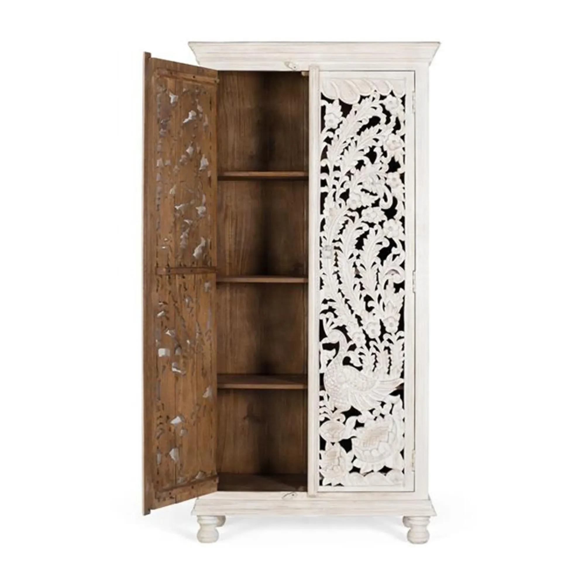 Quintana Carved 2 Door Wardrobe - Aged White, Mango Wood