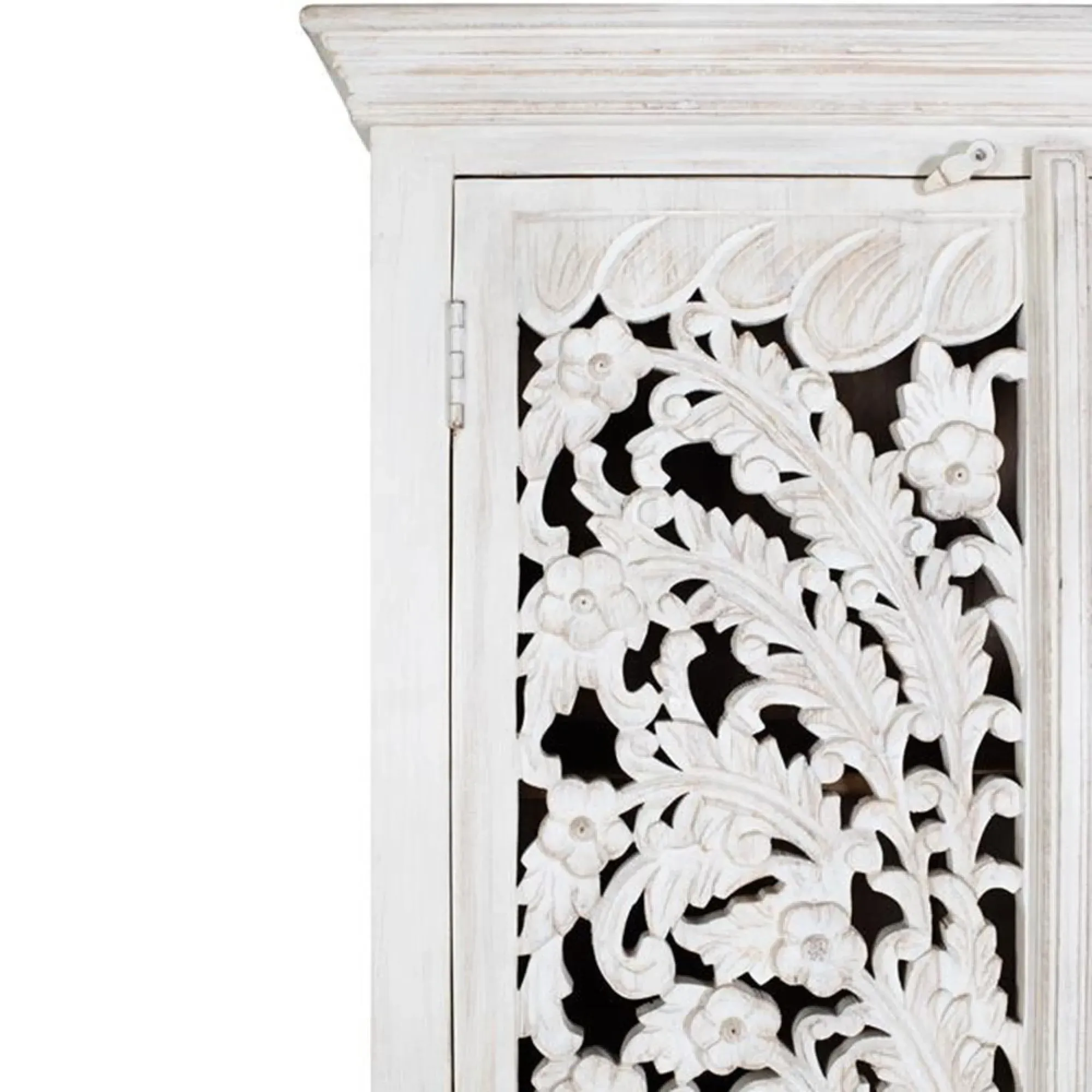 Quintana Carved 2 Door Wardrobe - Aged White, Mango Wood