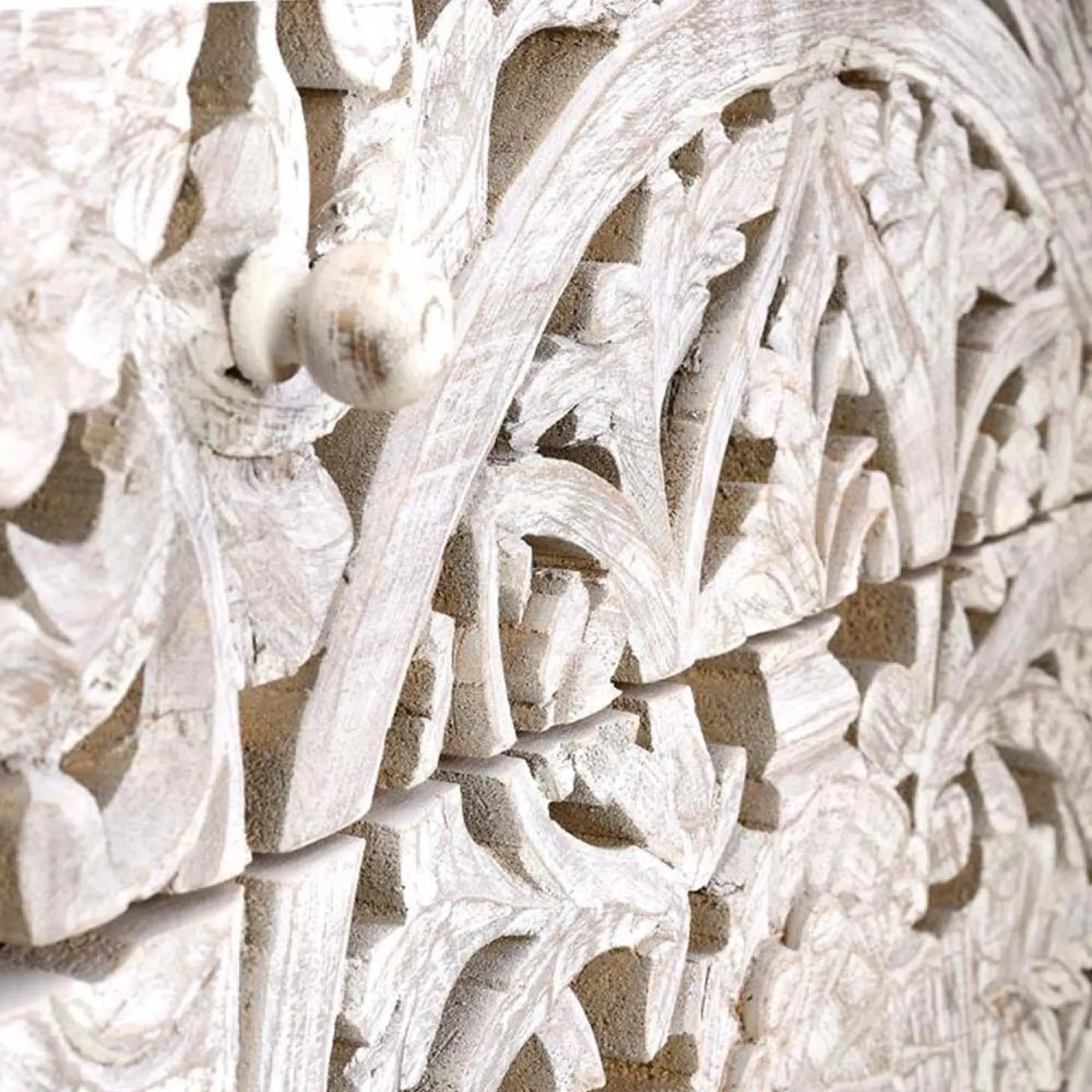 Quintana Carved 3 Drawer Chest - White, Mango Wood