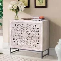 Quintana Carved 3 Drawer Chest - White, Mango Wood