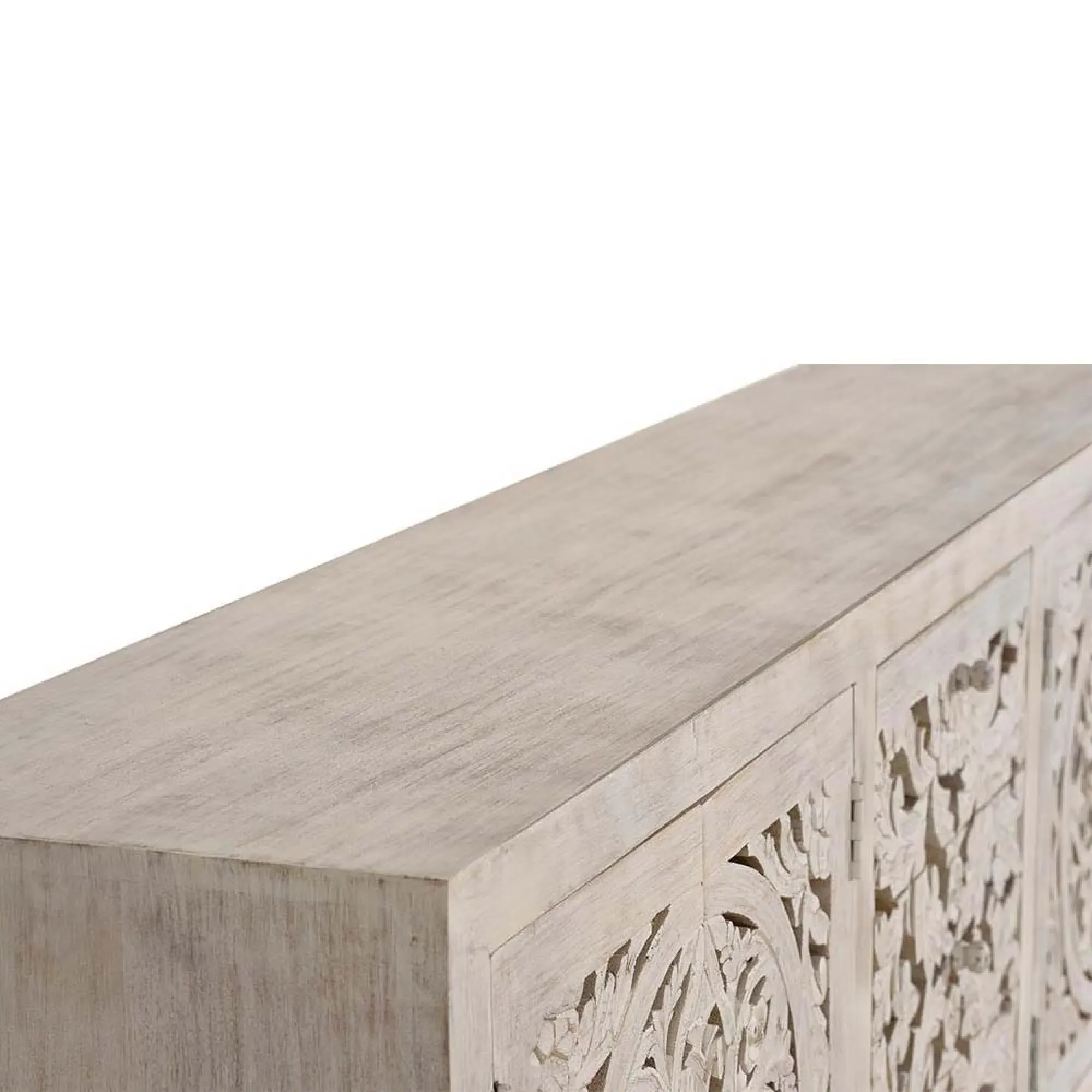 Quintana Carved 4 Door Sideboard - White Washed, Mango Wood