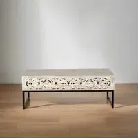 Quintana Carved Coffee Table - White Washed, Mango Wood