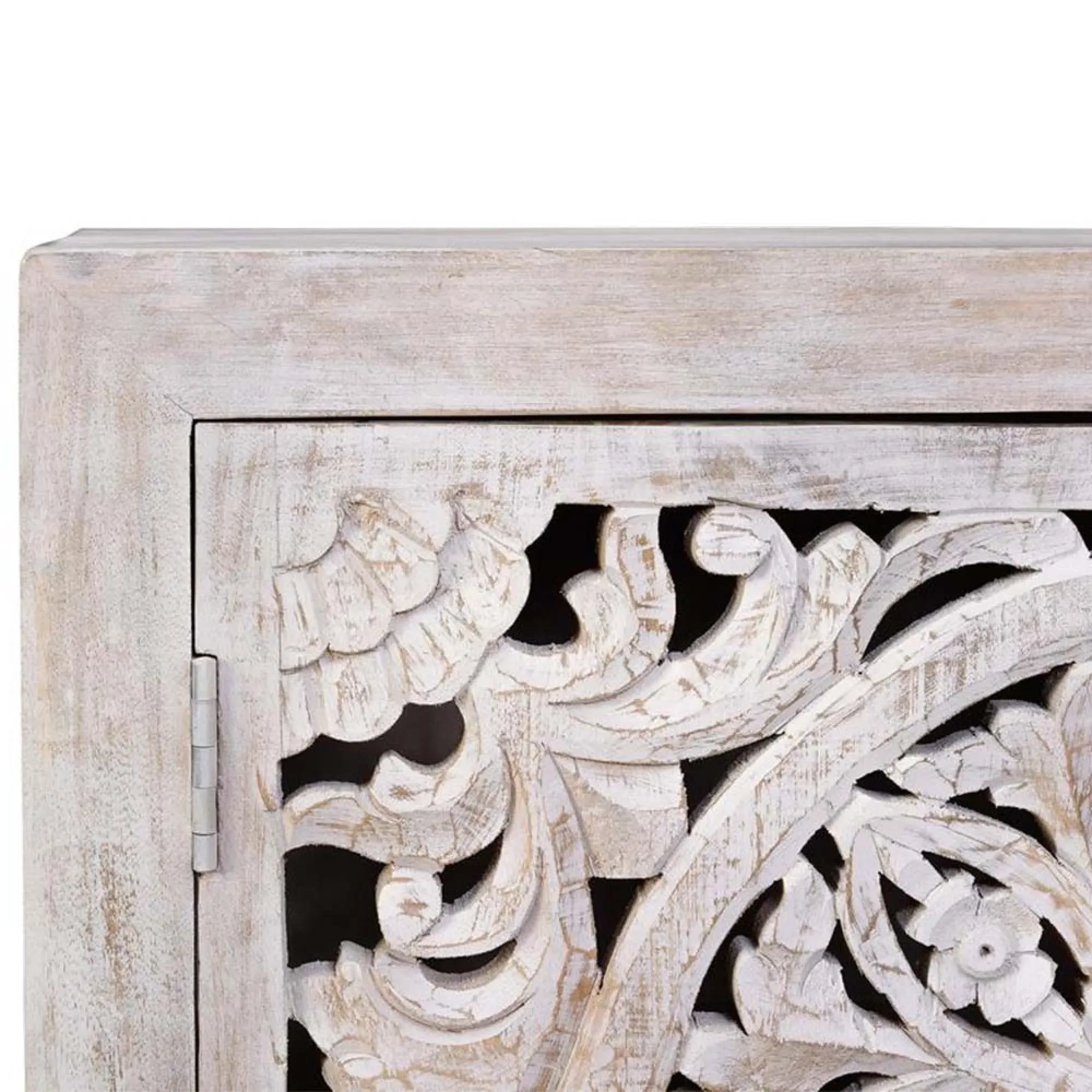 Quintana Carved Small 2 Door Sideboard - White Washed, Mango Wood