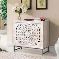 Quintana Carved Small 2 Door Sideboard - White Washed, Mango Wood