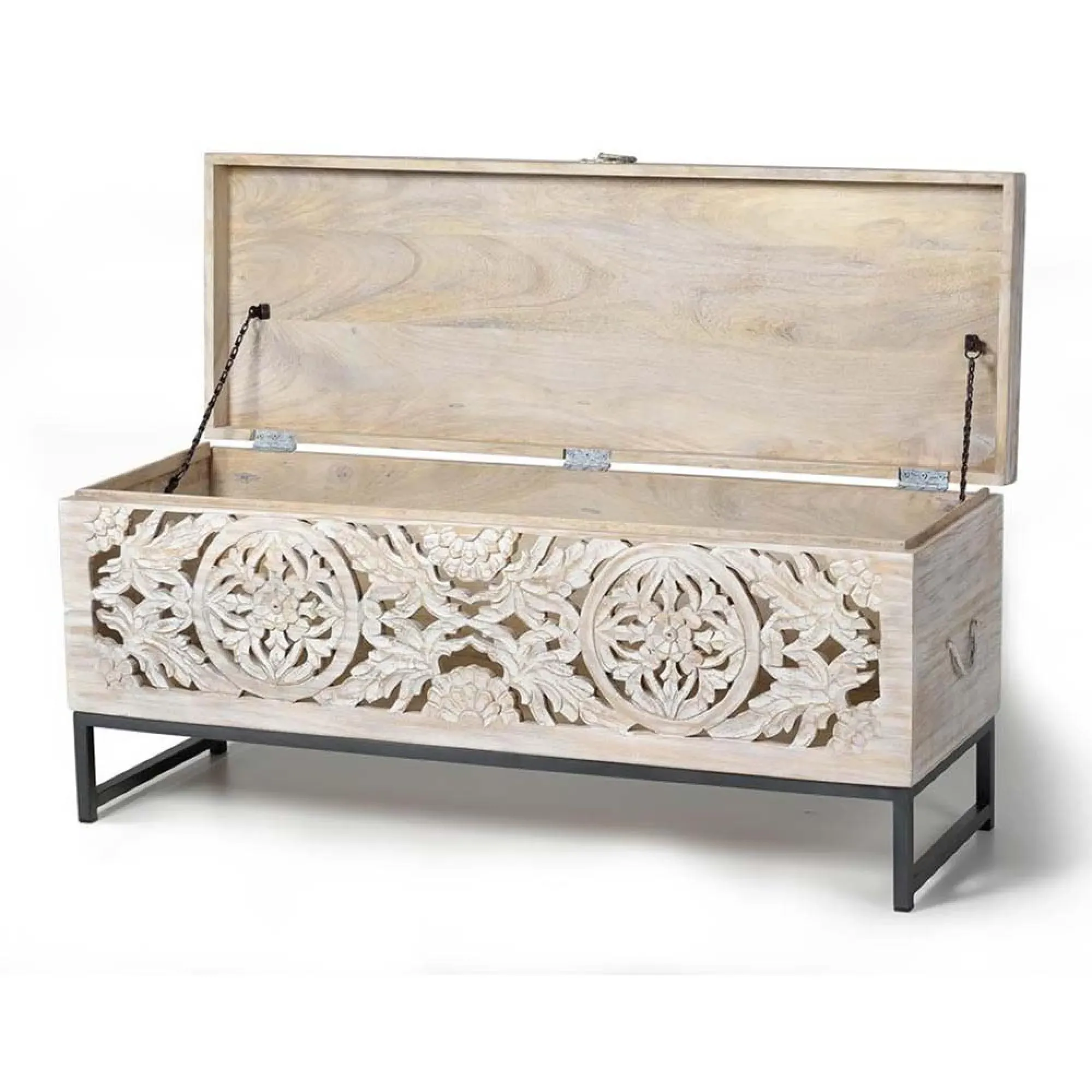 Quintana Large Storage Trunk - White Washed, Mango Wood