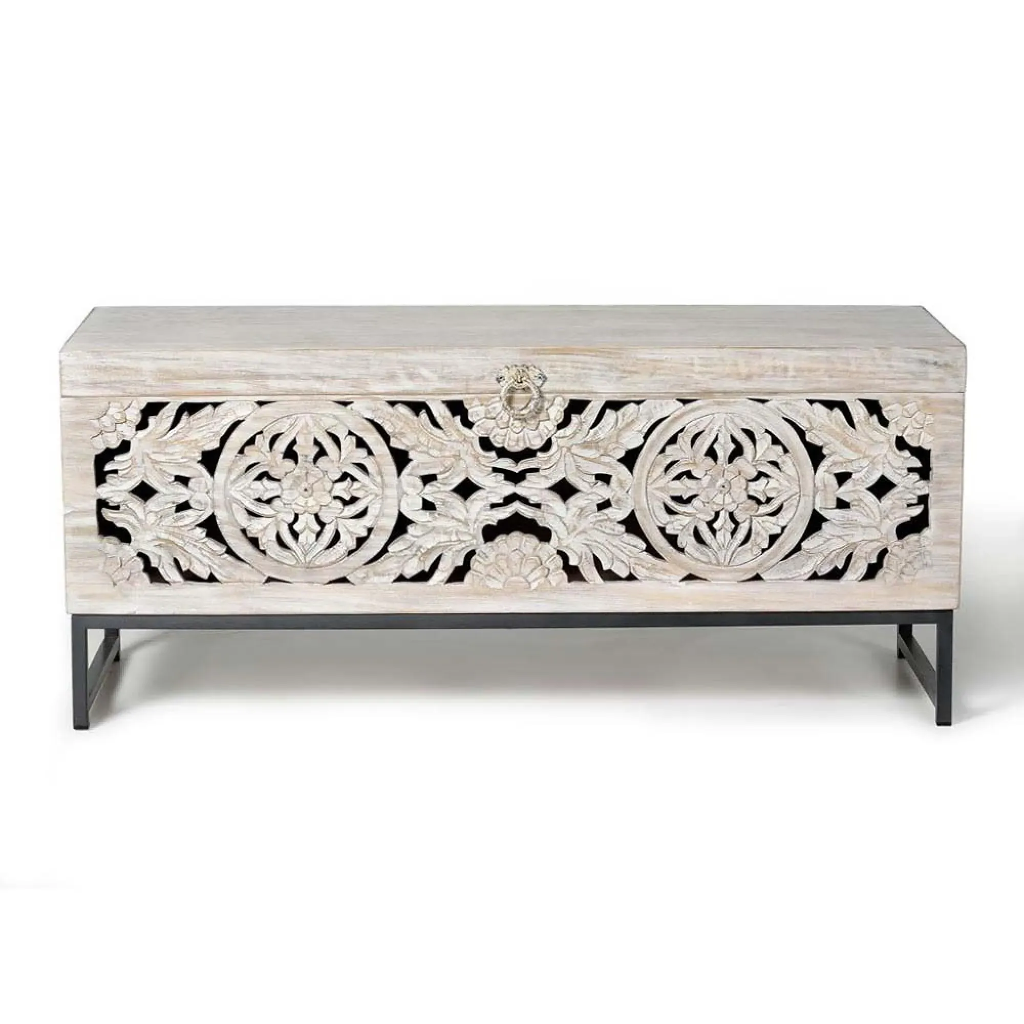 Quintana Large Storage Trunk - White Washed, Mango Wood