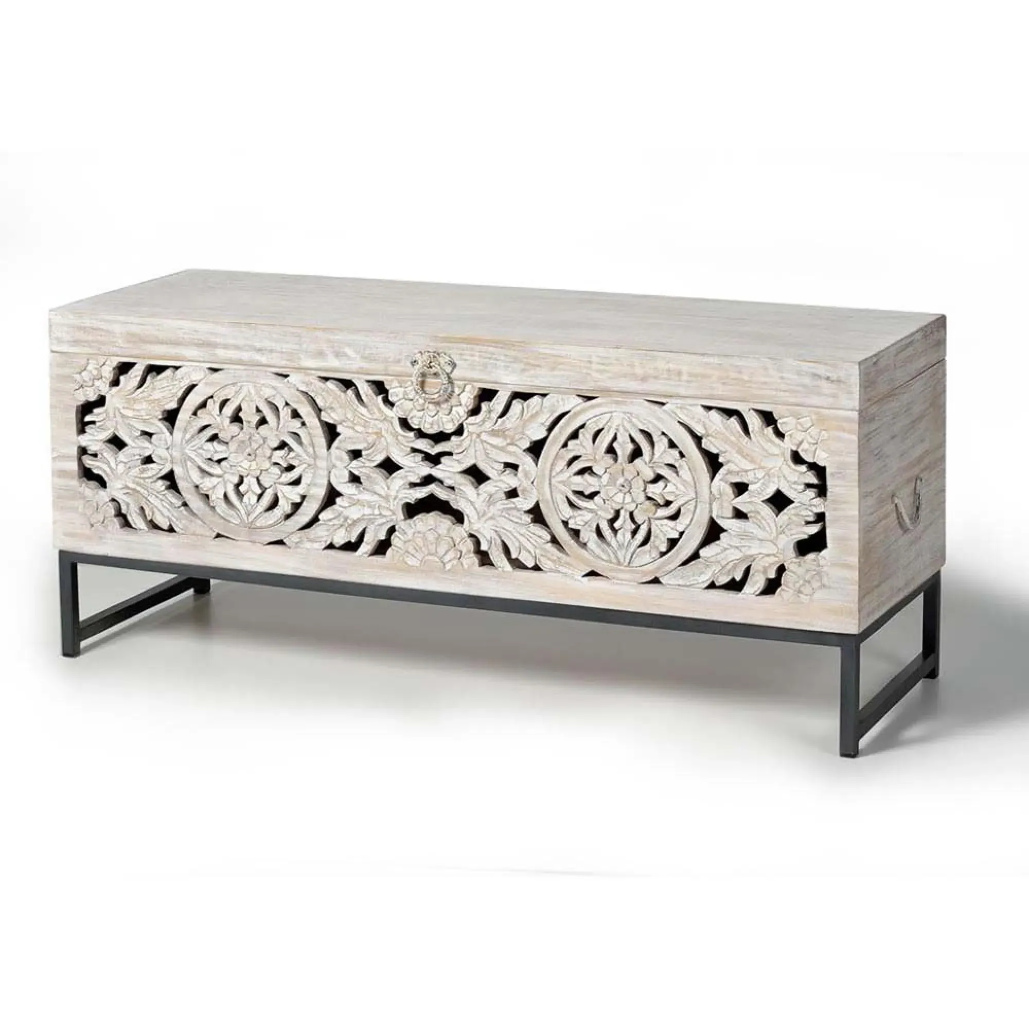 Quintana Large Storage Trunk - White Washed, Mango Wood